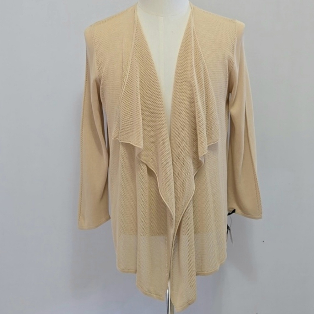 Open Knit Cardigan Drape Front Waterfall XL Tan Neutral Spring‎